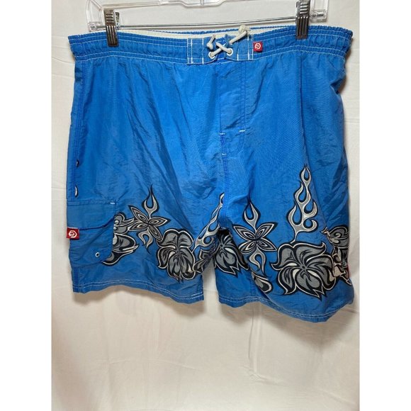 Ocean‎ Pacific Swim Shorts Mens 34 Blue Grey Geometric Drawstrings Trunks Men - Picture 1 of 6